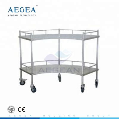 Chariots chirurgicaux d'approvisionnement d'hôpital de forme de fan de cadre en métal d'instrument de la pièce AG-SS007 avec deux étagères