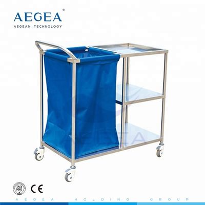 Chariot sale de toile à déchets de bien mobilier de nettoyage d'hôpital de base d'acier inoxydable d'AG-SS010A